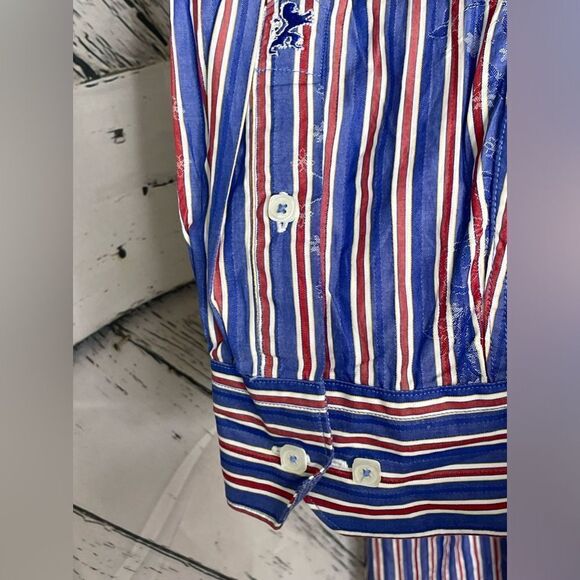Bugatchi Shaped Fit Button Up Shirt Stripes Blue Red 3X - Picture 7 of 12